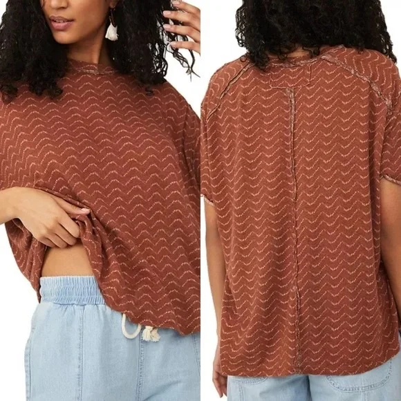 NWT Small Free People Bali Backpacker Tee Rust Combo - Picture 1 of 12